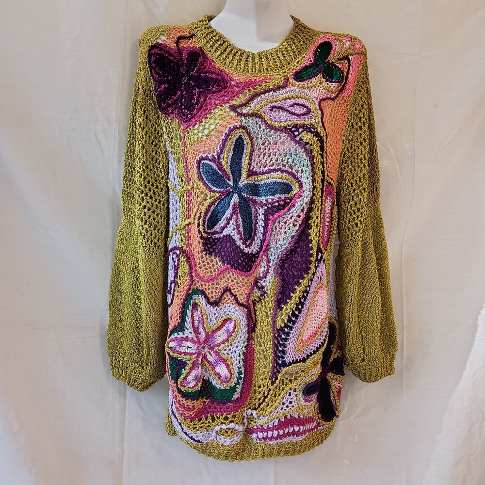 NEW Sweater tunic women`s M-XL silk cashmere cotton hand made knitting crochet
